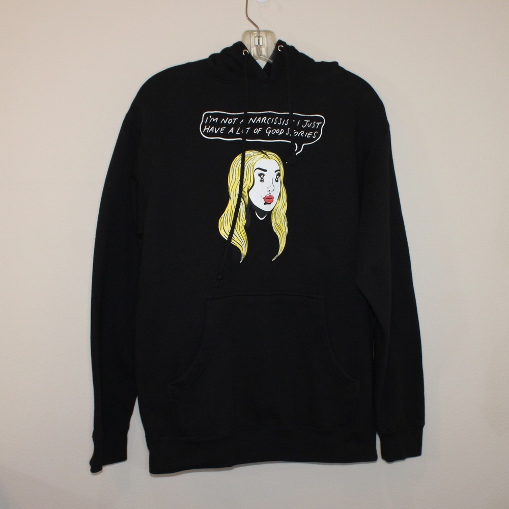 Fanjoy womens Small black hoodie‎ Not a Narcissist Good Stories graphic pullover